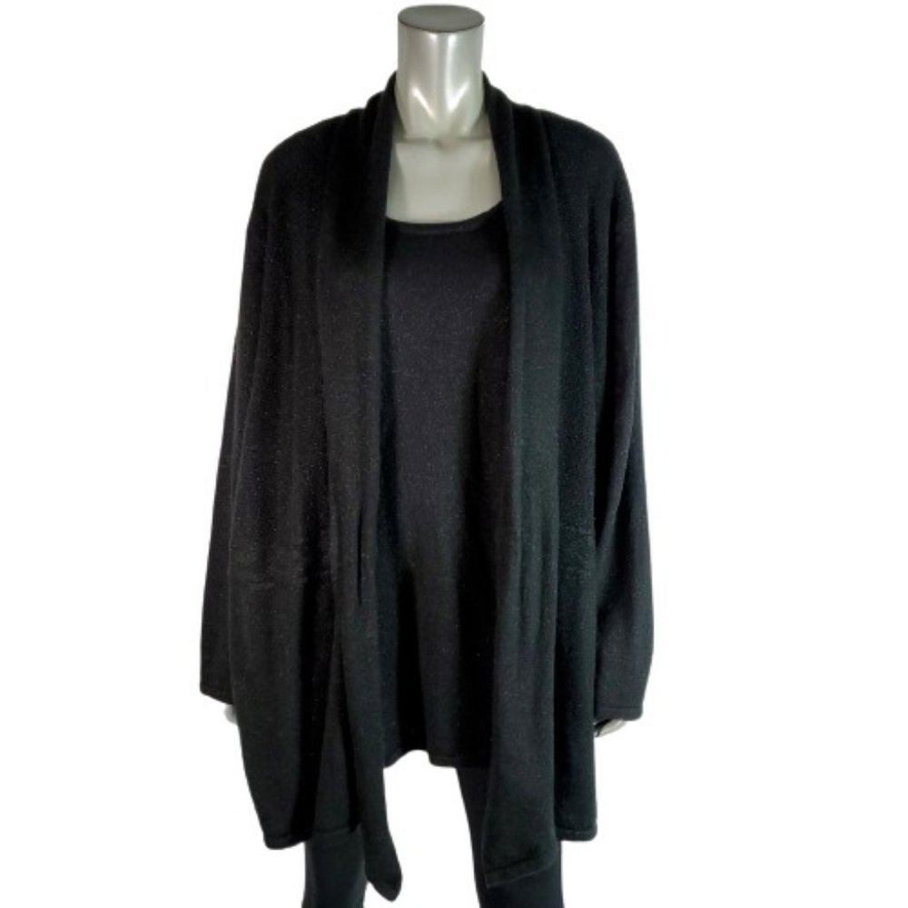 Sag Harbor Womens 2fer Sweater Plus Size 3X Stretch Lightweight Metallic Black‎